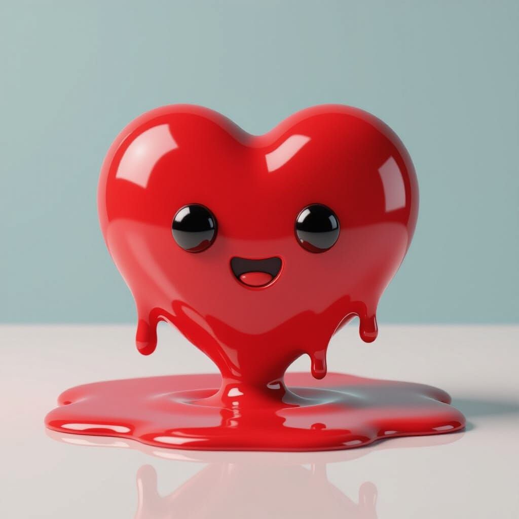 Melting Heart Emoji in Glossy Red Liquid