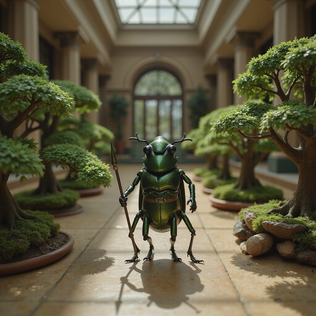 Miniature Armored Beetles in Bonsai Treehouses