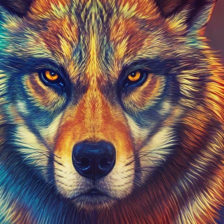 Hyper-Detailed Wolf Portrait in Pop Art Style