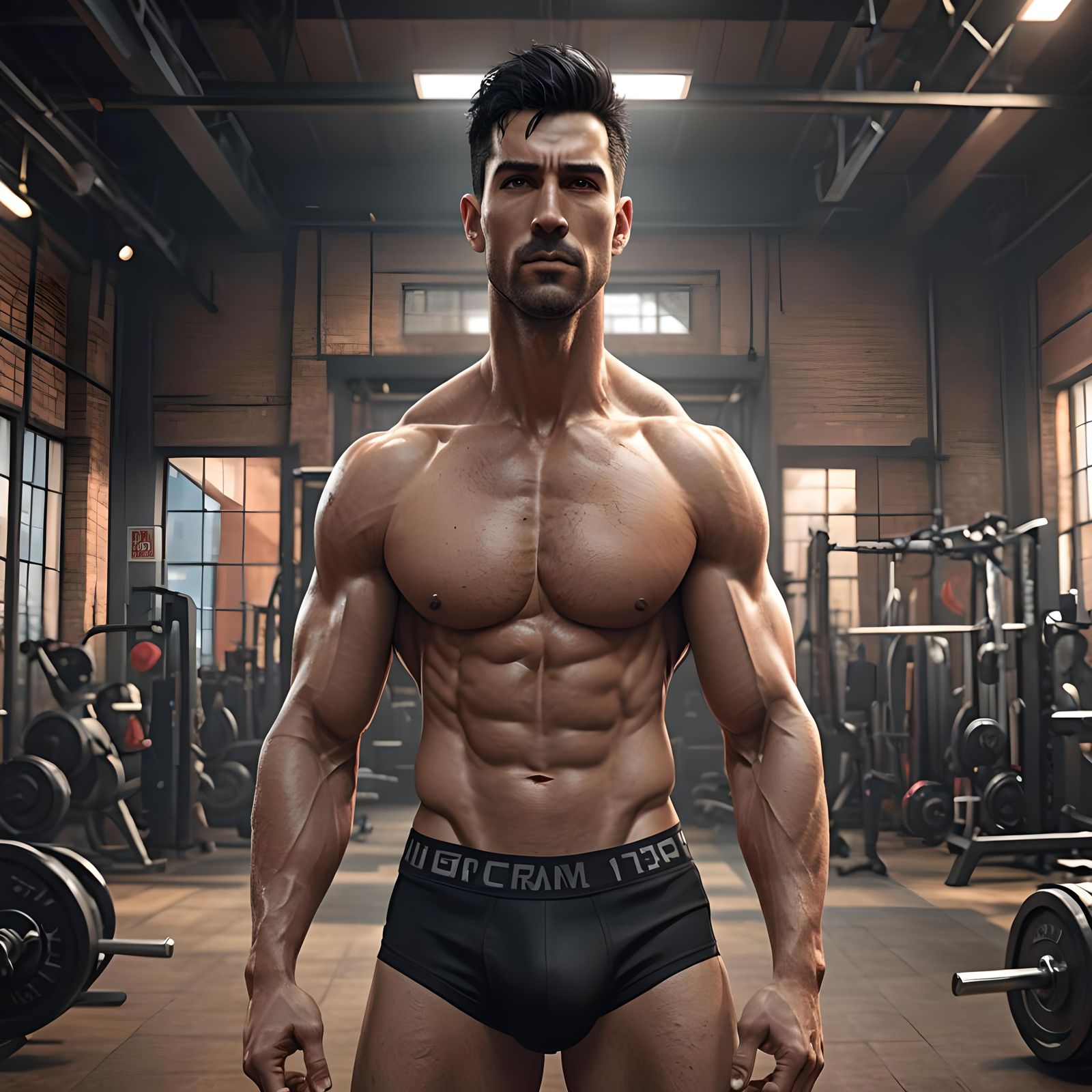 Muscular Male in Gym: Detailed Matte Painting