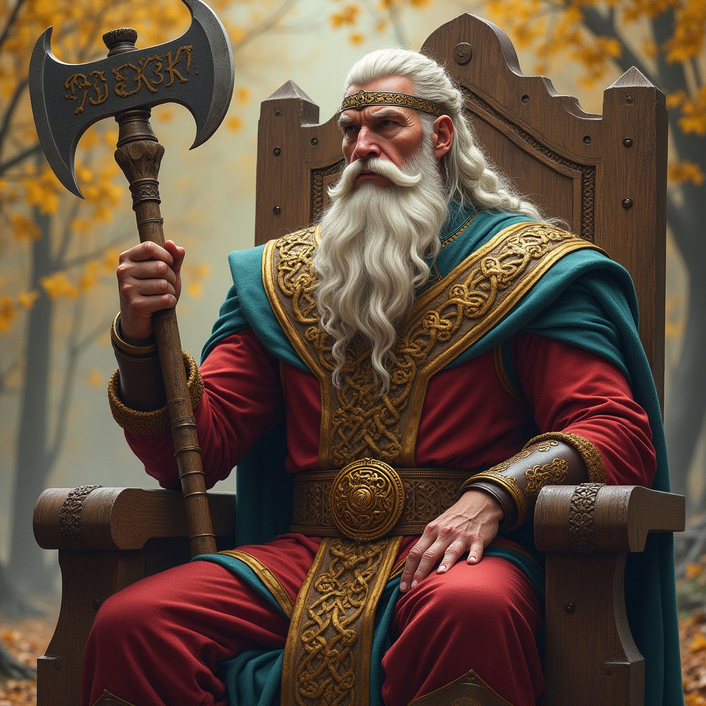 Nordic Warrior King in Autumn Landscape
