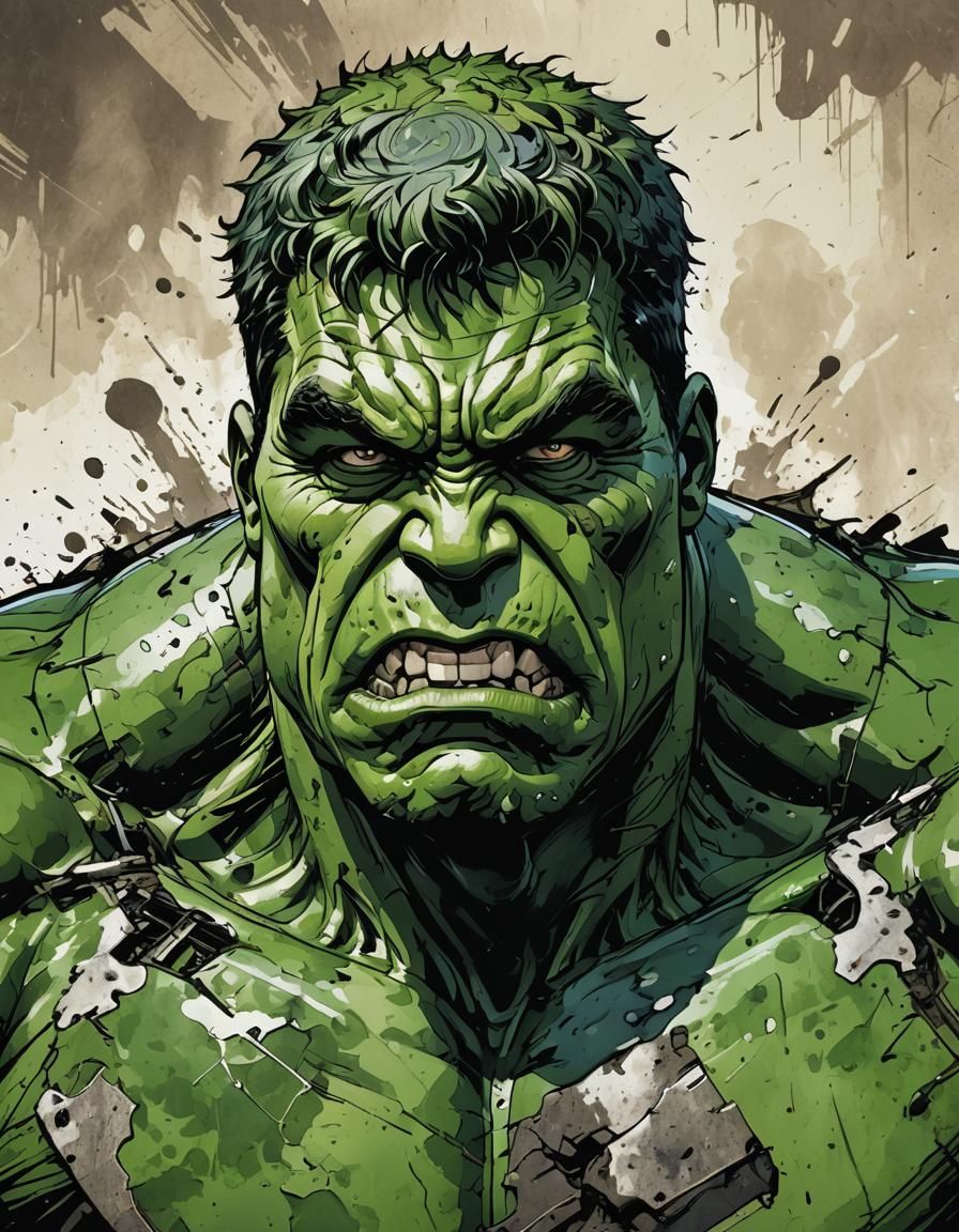 Hulk in Fallout Style: Vector Ink Painting