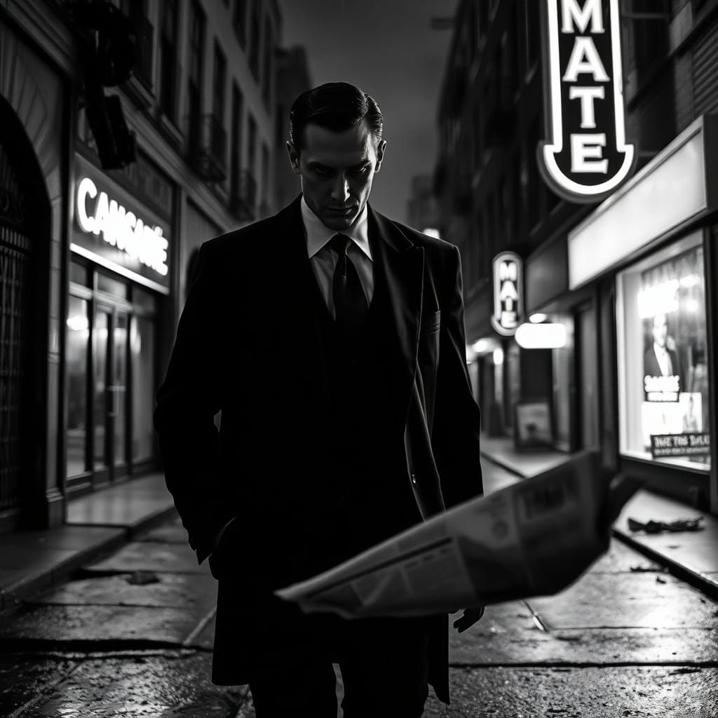 Suave Vampire in Film Noir Style