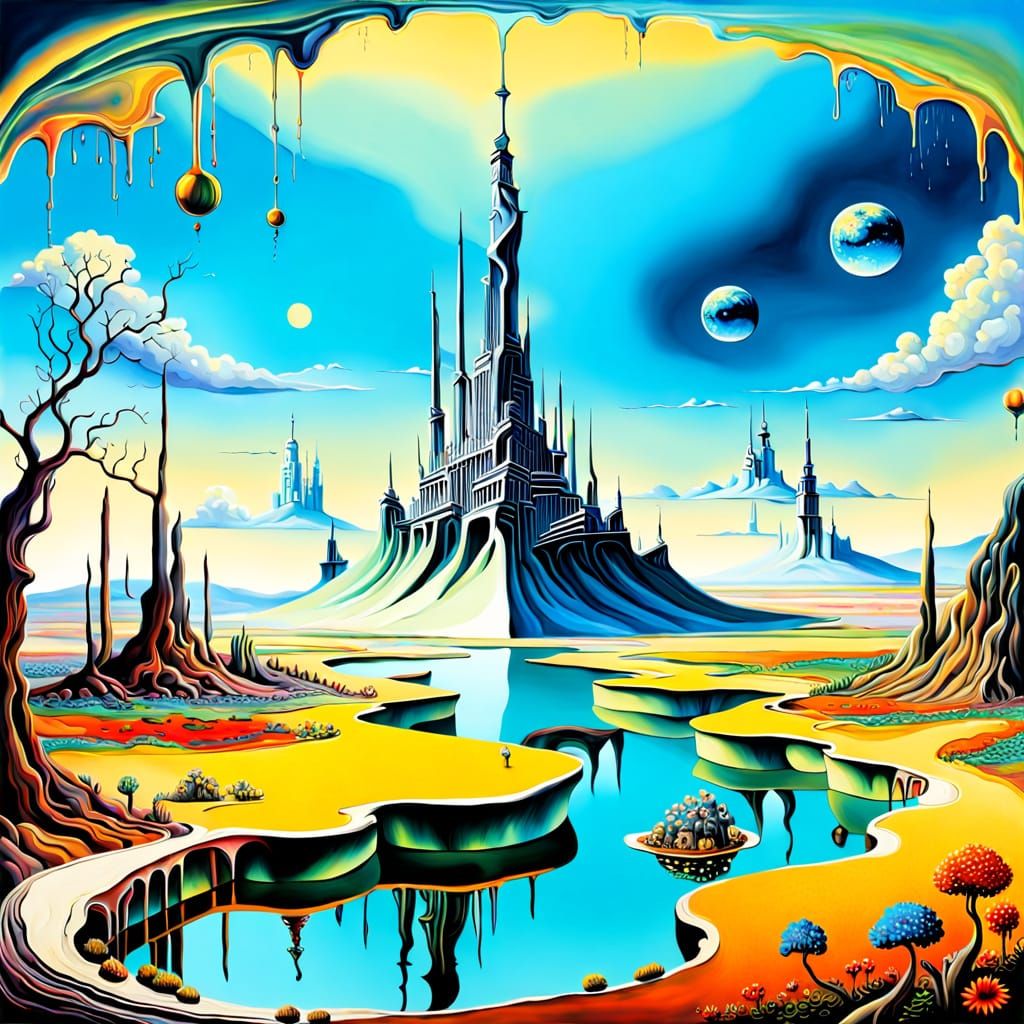 Surreal Cityscape with Floral Wonders in Eco Punk Utopia