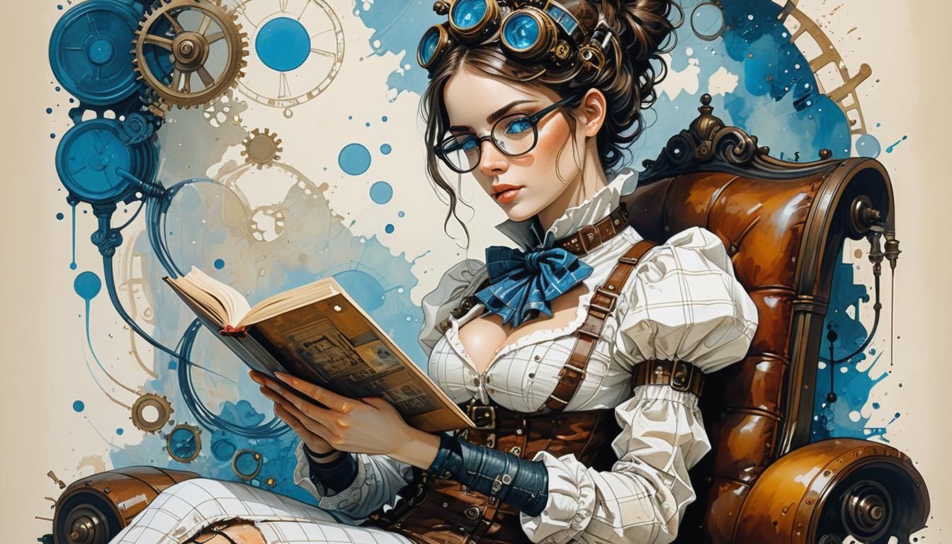 Steampunk Babe in Impasto Style with Blue Eyes