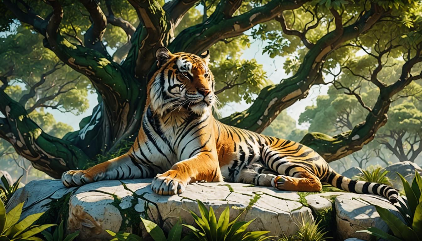 Tiger Resting in Sunlight: Detailed Matte Painting