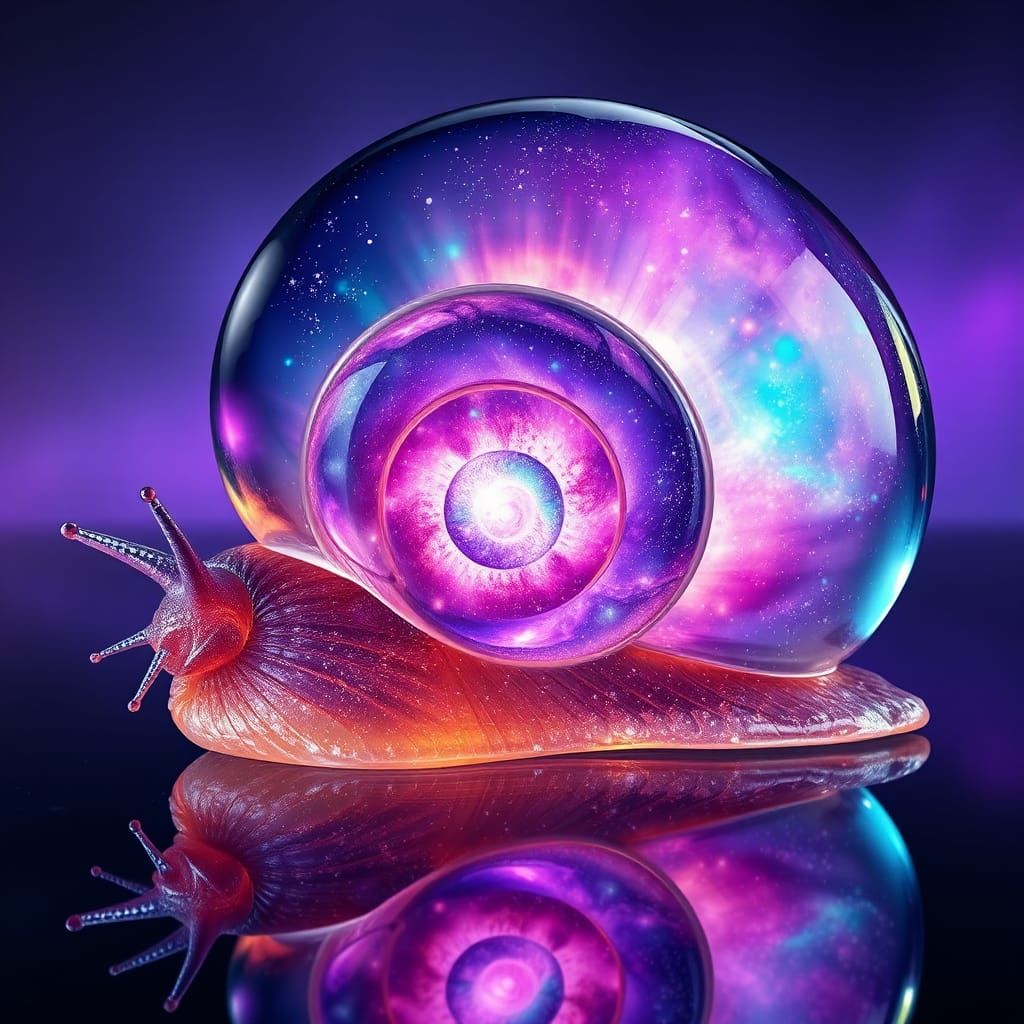 Cosmic Galaxy Snail with Glass Shell