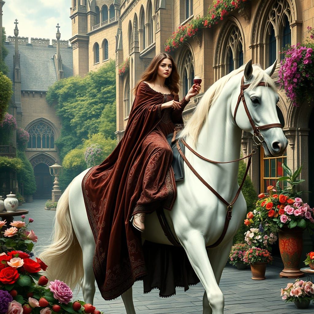 Lady Godiva in Whimsical Medieval Market Scene