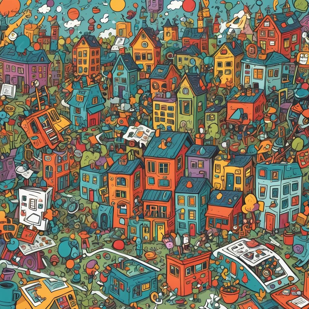 Whimsical Doodle Art of Chaotic Classroom Scene