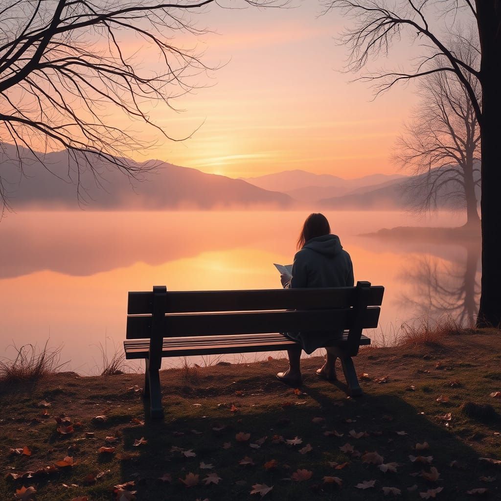 Quiet Contemplation on a Serene Lake Shore
