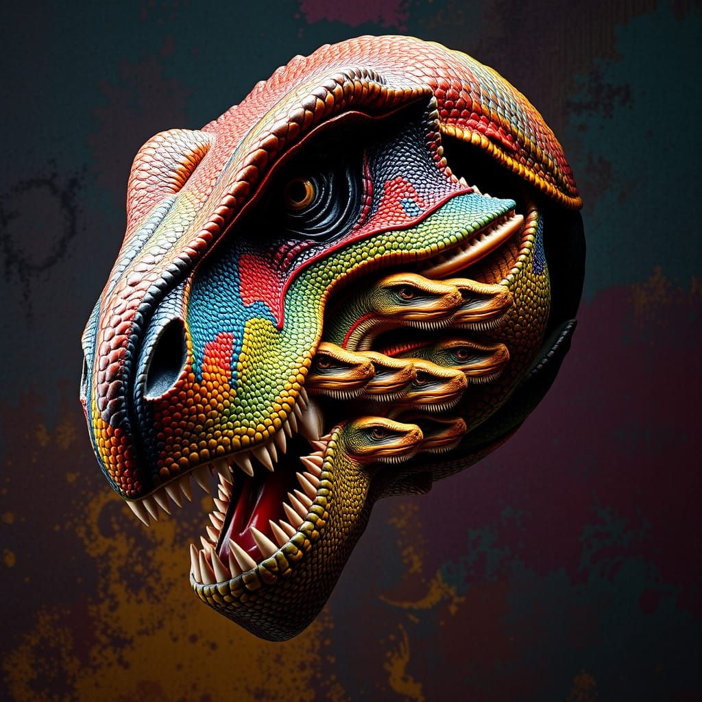 Hyperrealistic Dinosaur Face in a Matryoshka Doll-Inspired S...