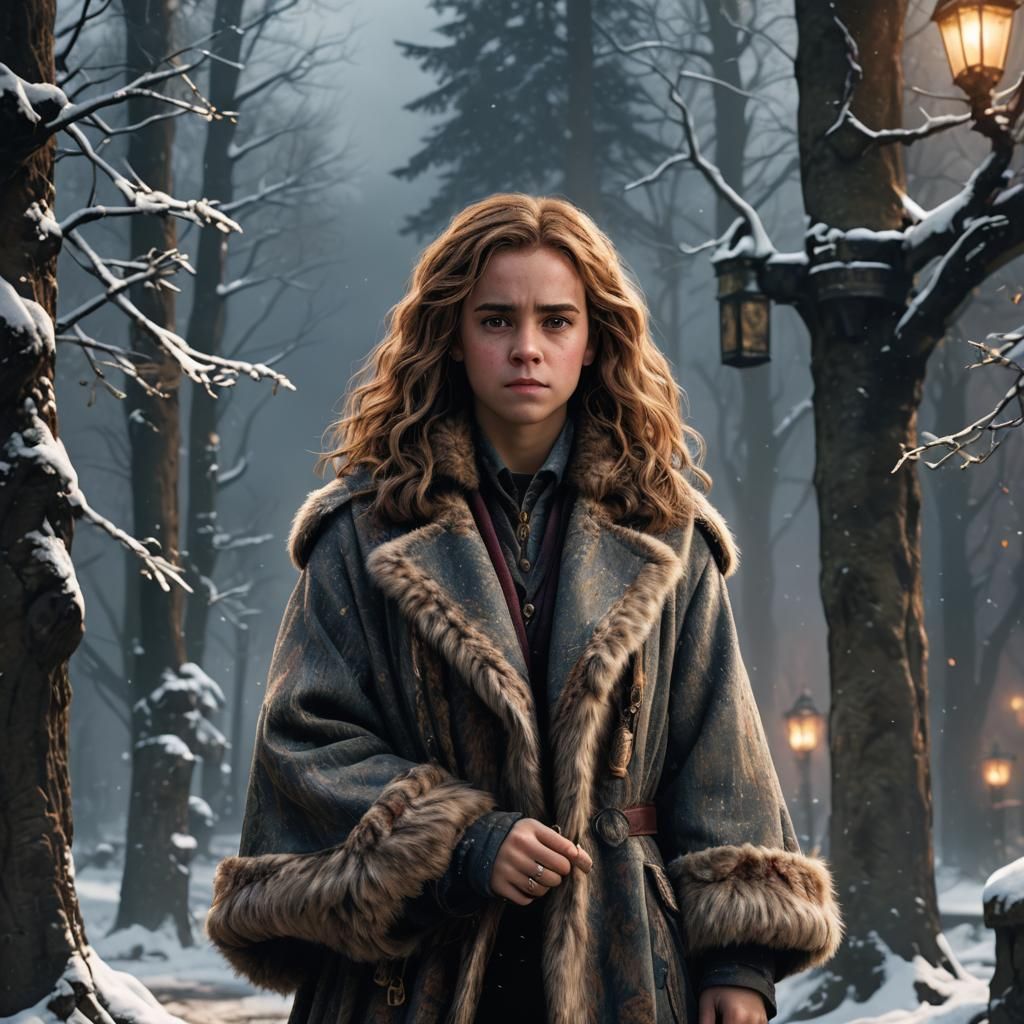 Hermione Granger in Fur Coat: Detailed Fantasy Art