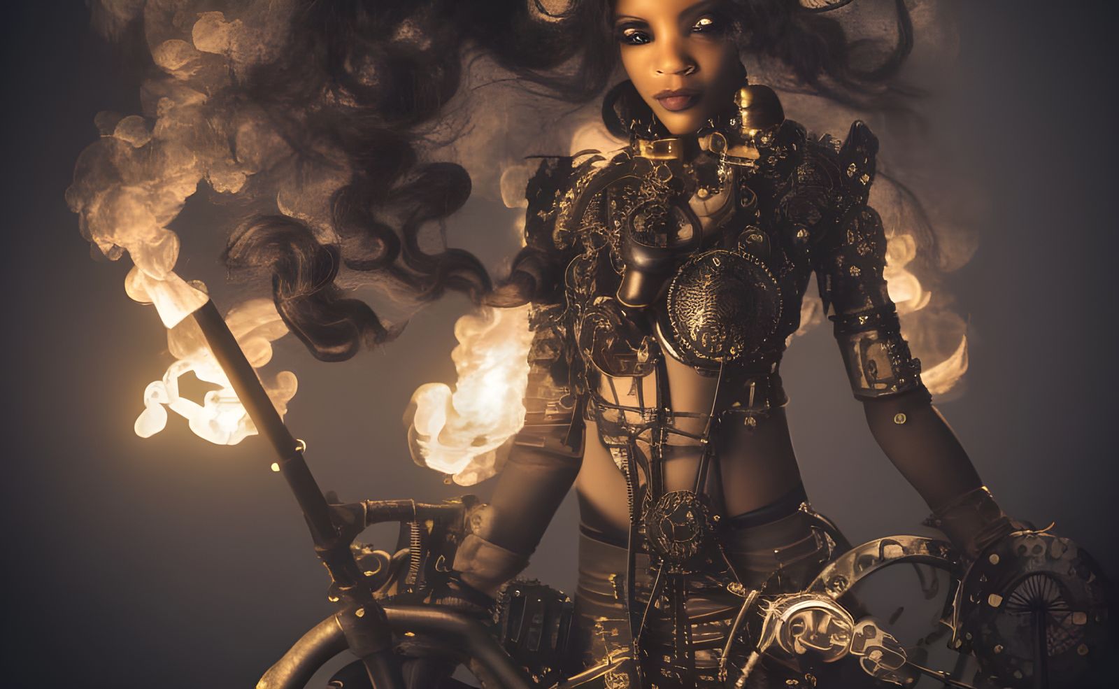 Ebony Steampunk Girl in Steel Plant Setting