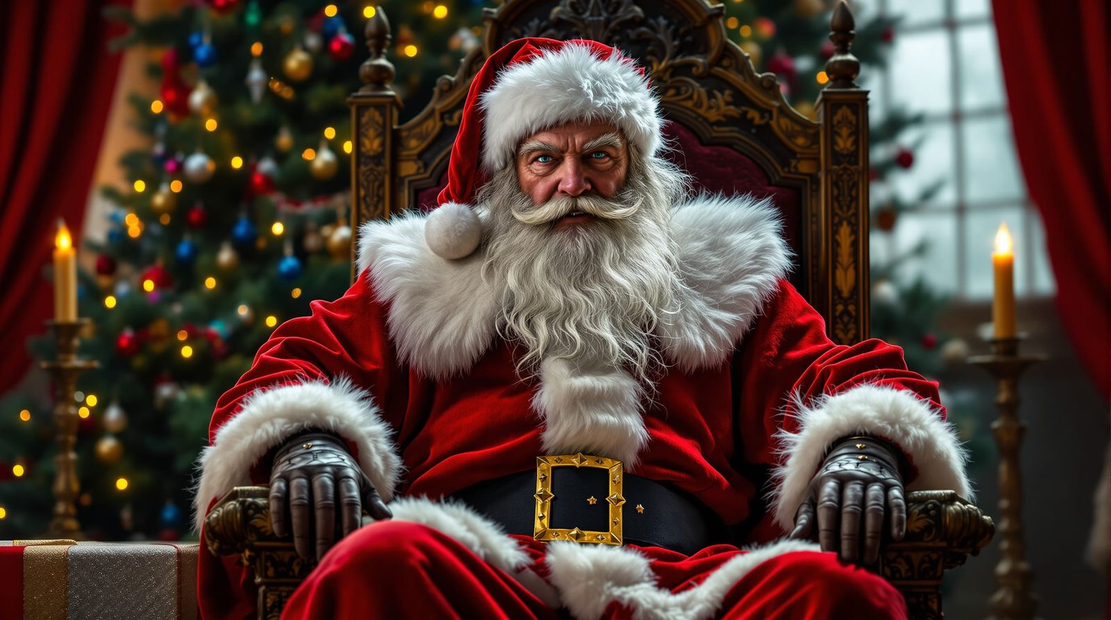 Cryptkeeper as Santa Claus on a Throne with Christmas Tree