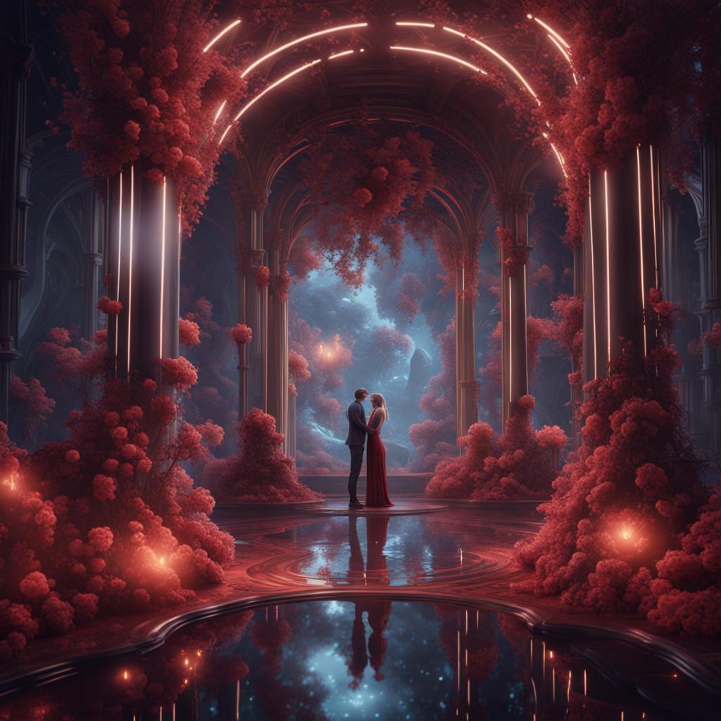 Quantum Love: Detailed Matte Painting in Deep Color