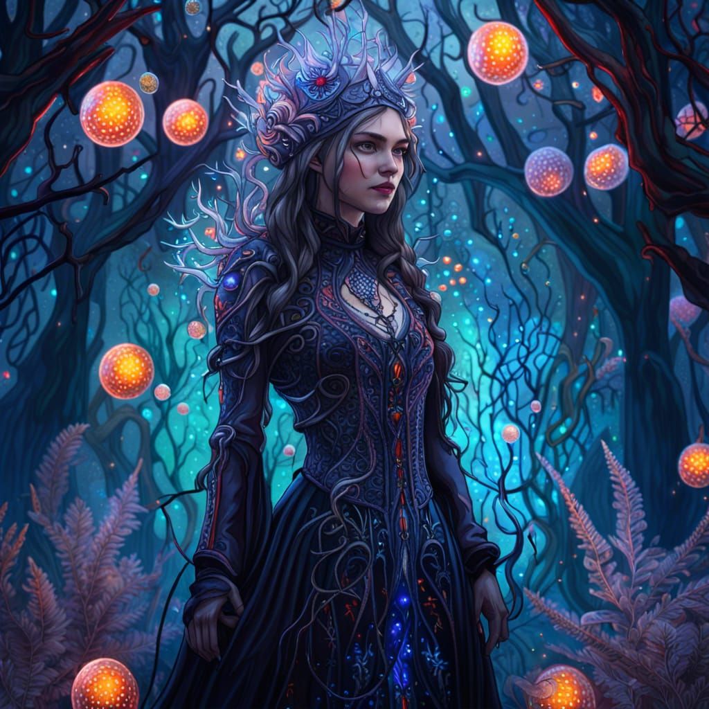 Gothic Girl in Magical Forest, Digital Art
