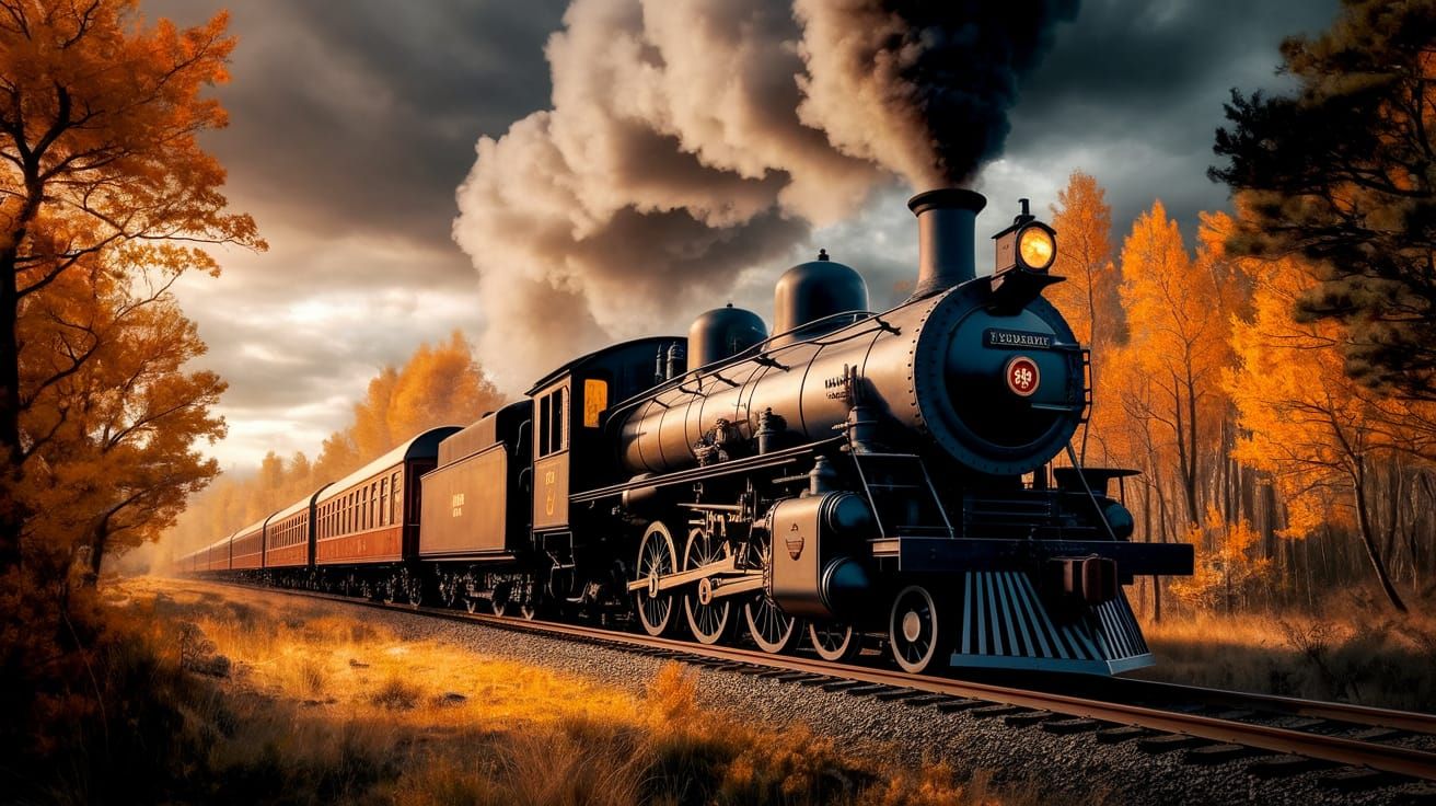 Vintage Steam Train Chugs Through Autumn Forest