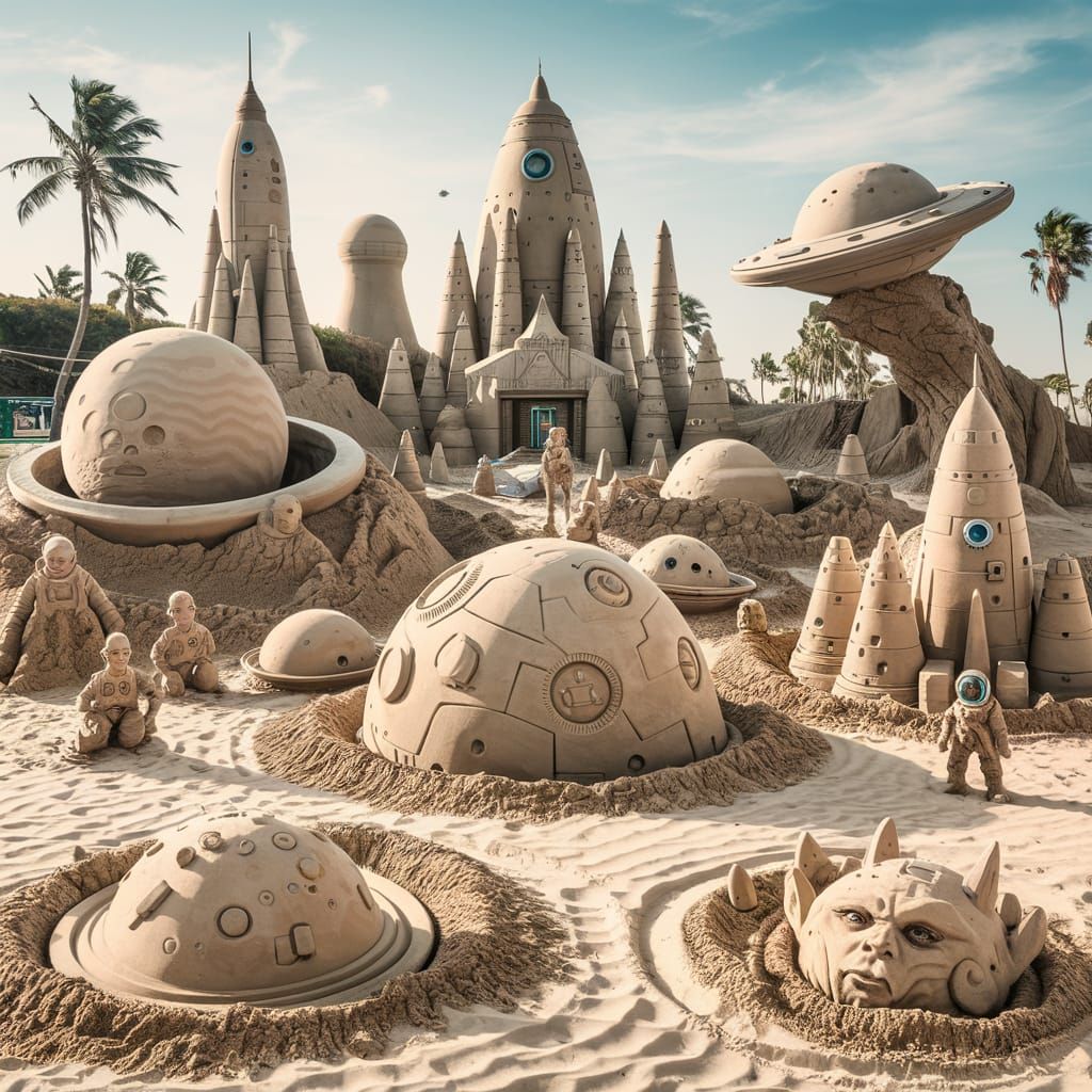 Space Theme Sandcastles on the Beach