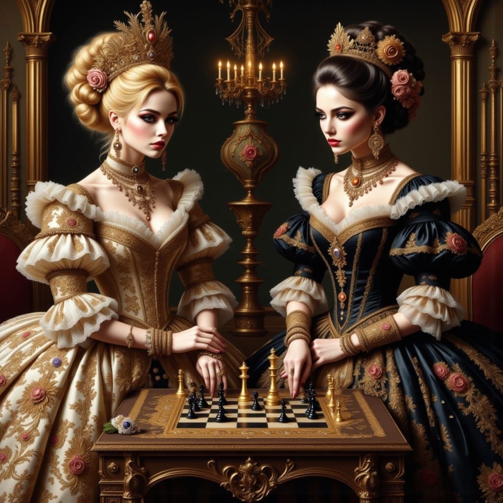 Empresses Play Chess in Ornate Palace