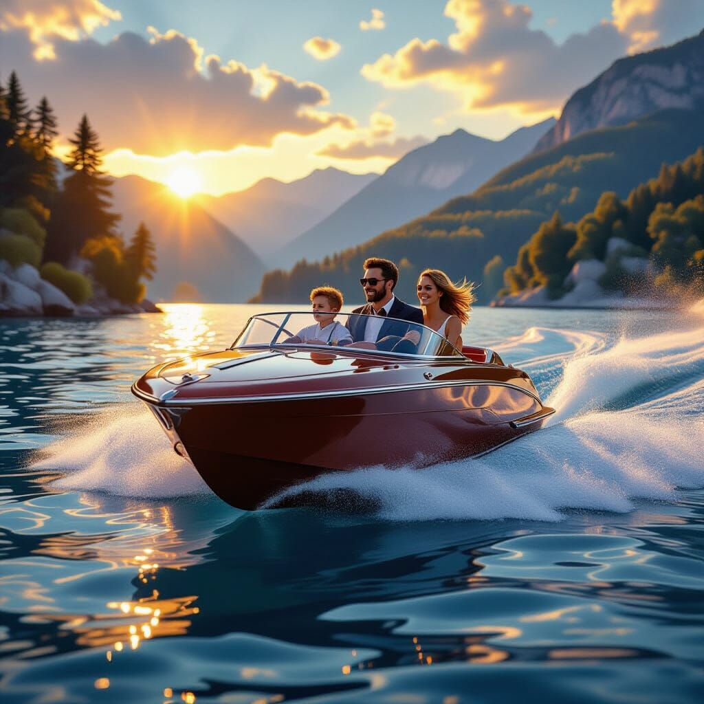 Family Motorboat Adventure on Fantastical Lake
