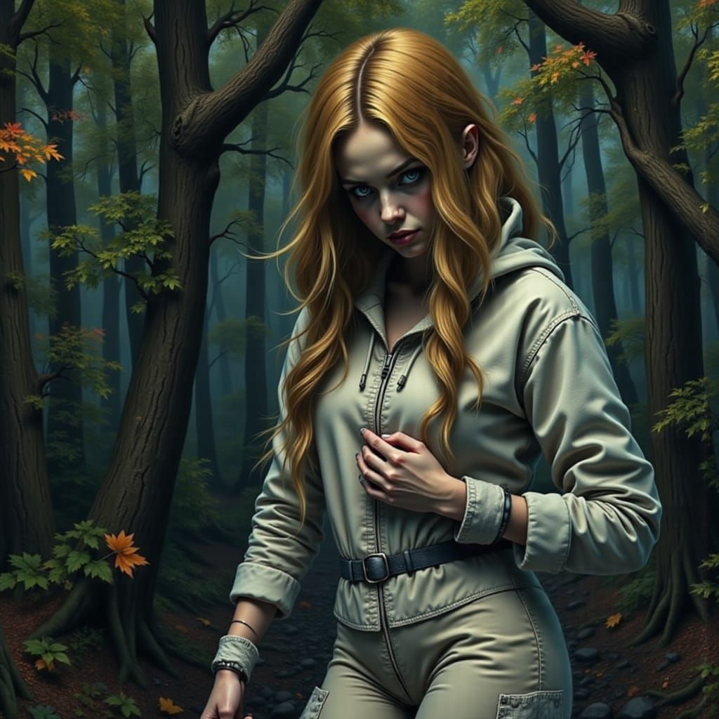 Horror Alice in Asylum Close Up with Dramatic Lighting