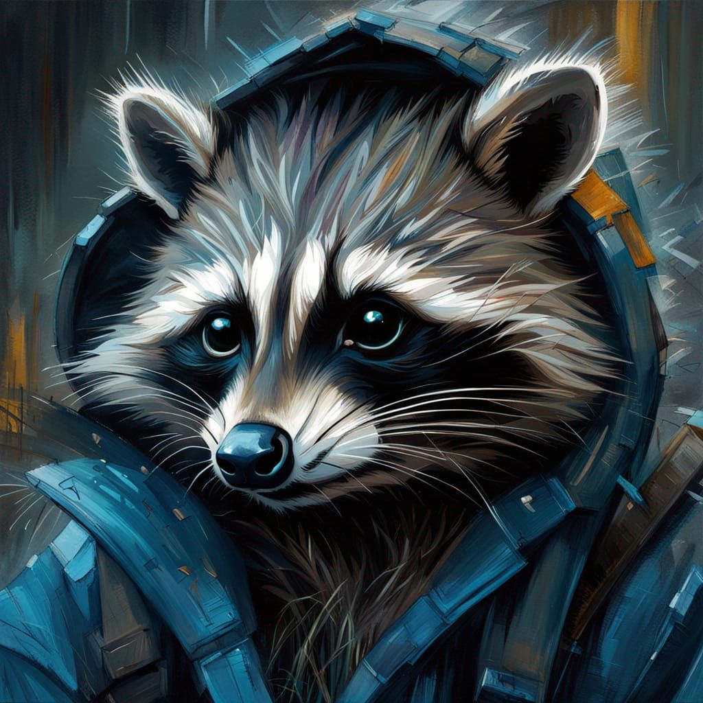 Detailed Raccoon Portrait in Oil Painting Style