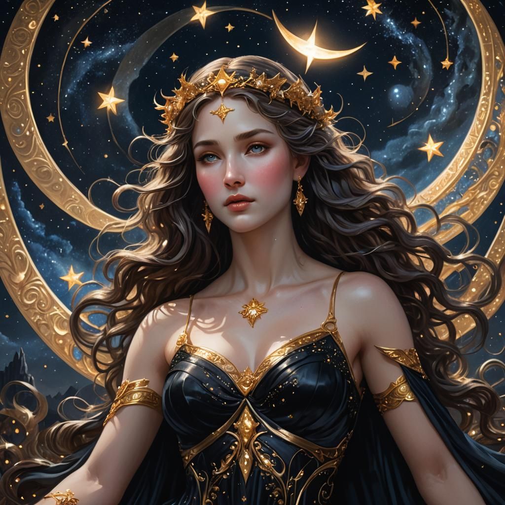 Aphrodite in Starry Night: Hyperrealistic Fantasy Art