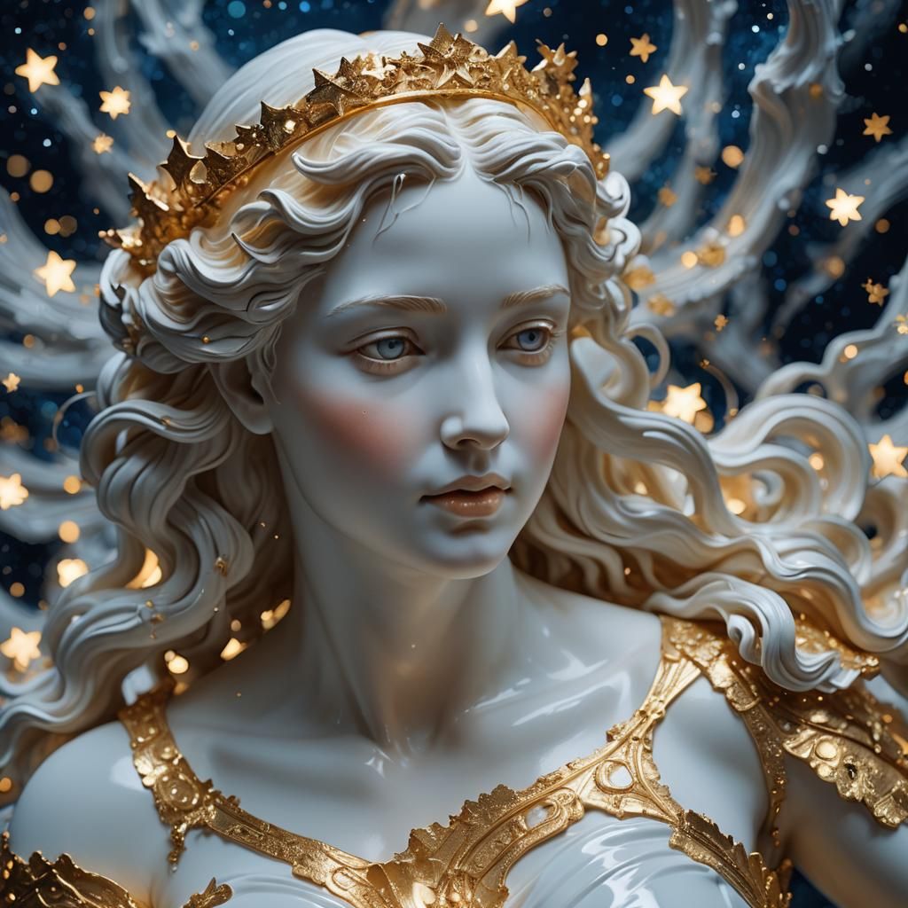 Porcelain Aphrodite Digital Sculpture in Starry Night