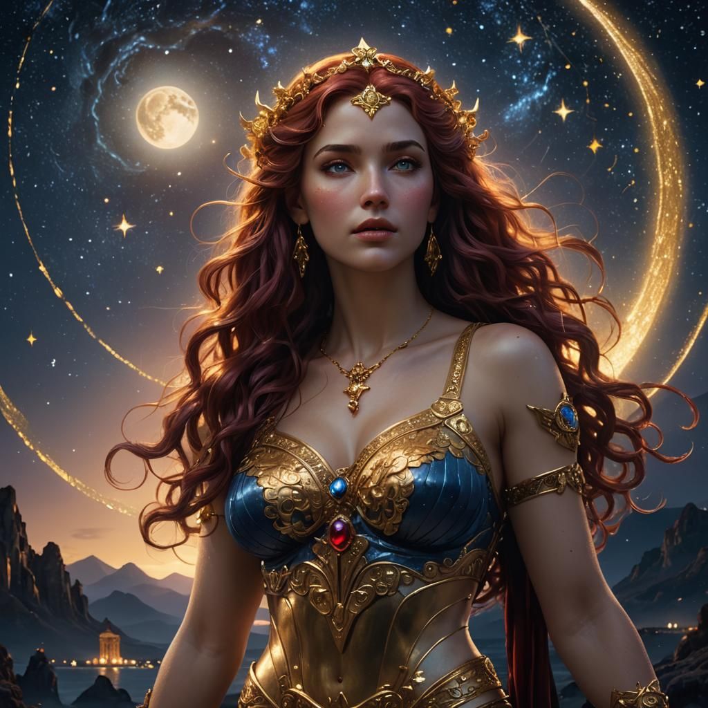 Aphrodite Under a Starry Sky: Fantasy Concept Art