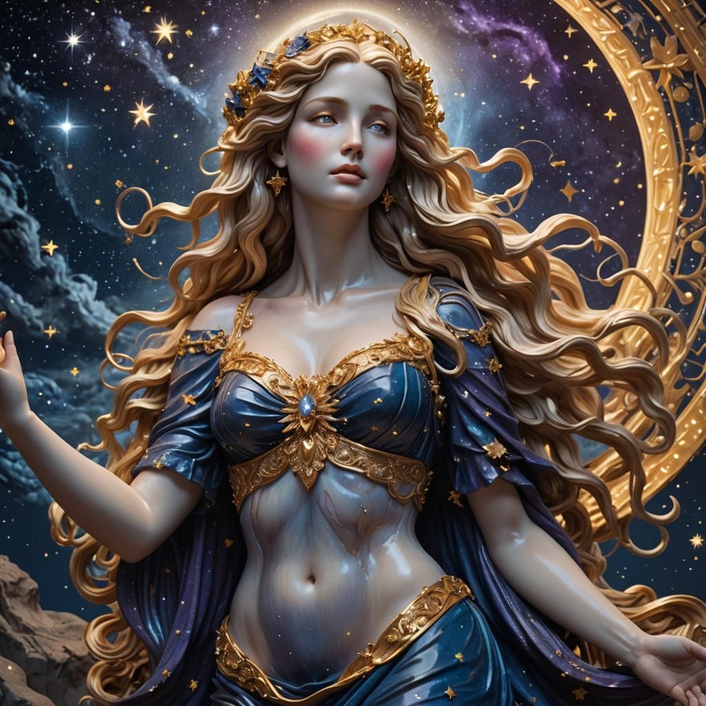 Aphrodite Digital Sculpture in Starry Night