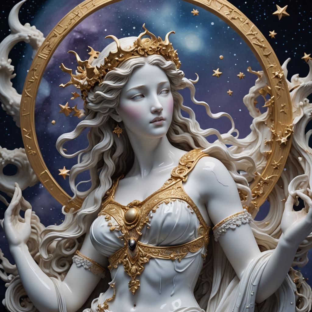 Aphrodite Porcelain Sculpture in Fantasy Concept Art Style