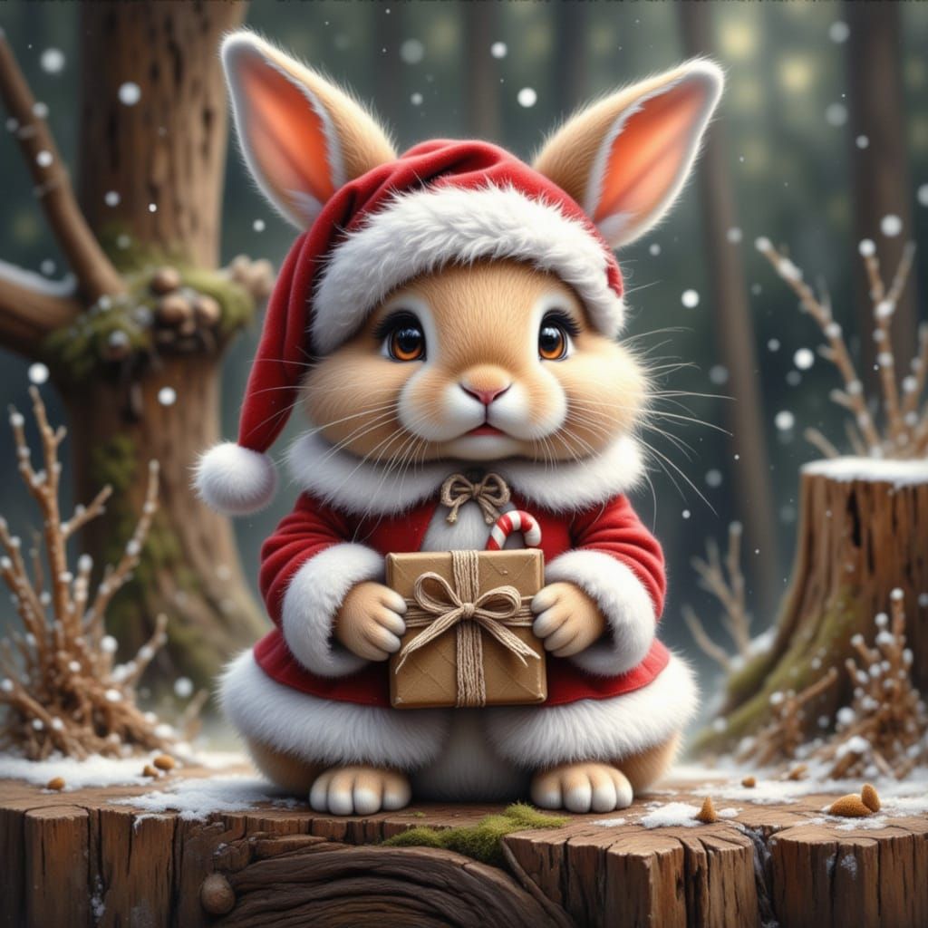 Anthropomorphic Santa Rabbit with Christmas Gifts