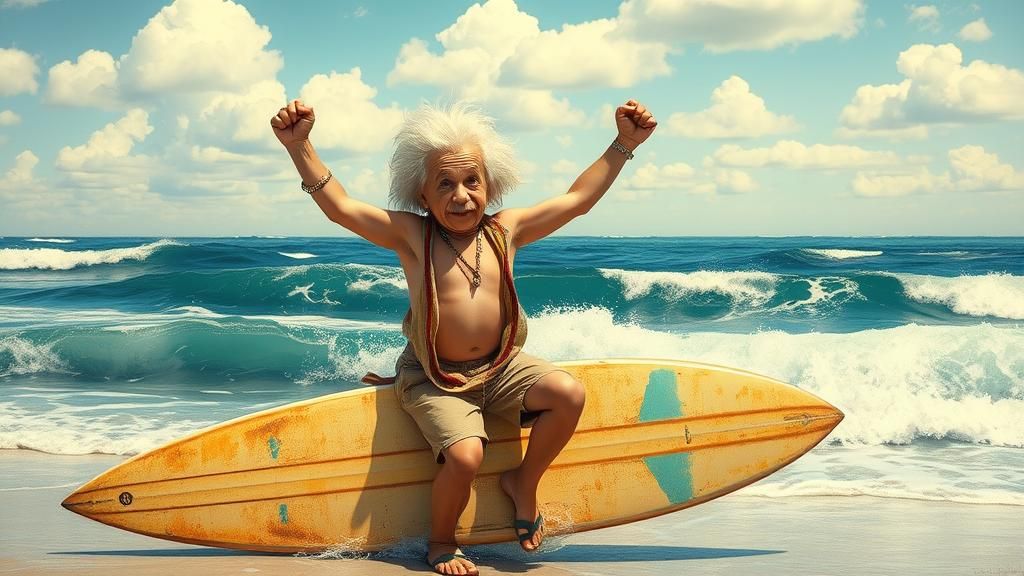 Einstein Surfing: A Mashup of Hockney, Basquiat, Rockwell