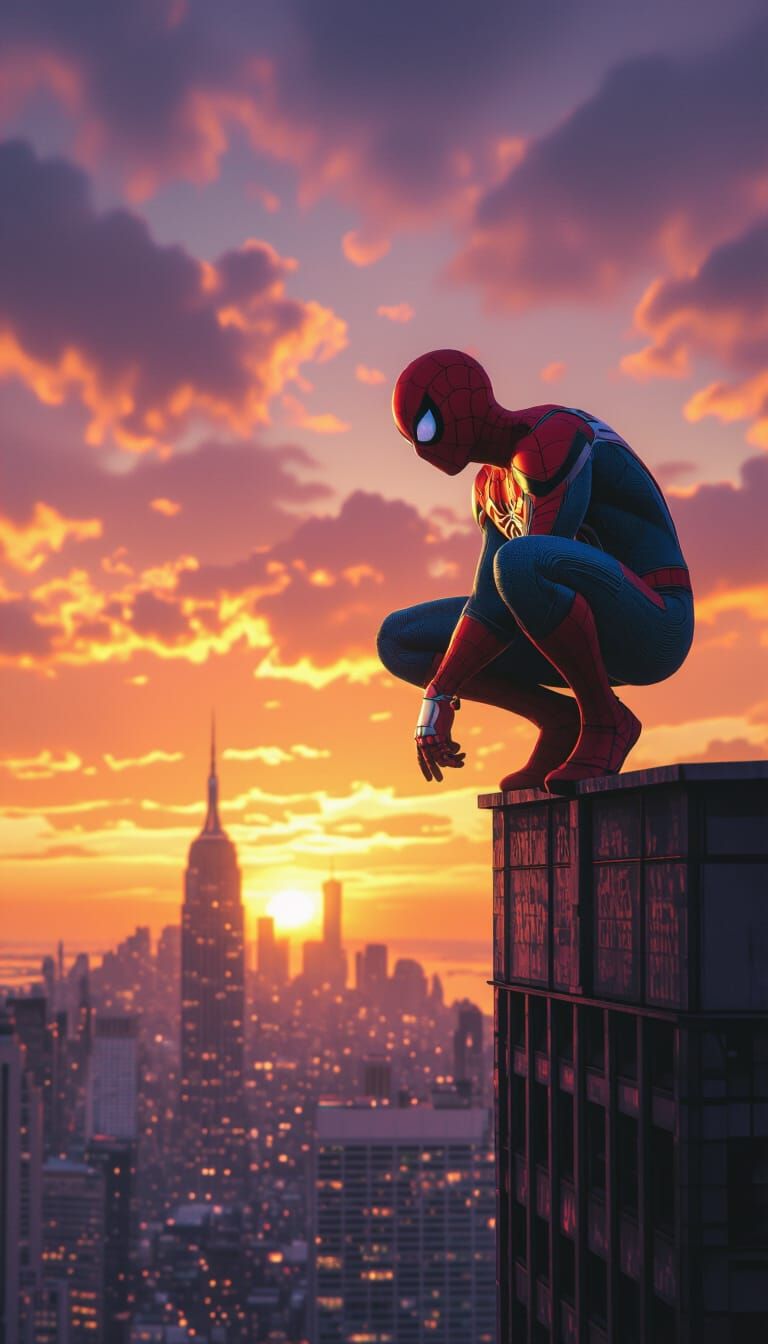 Spider-Man at Sunset: Hyperrealistic Cinematic View