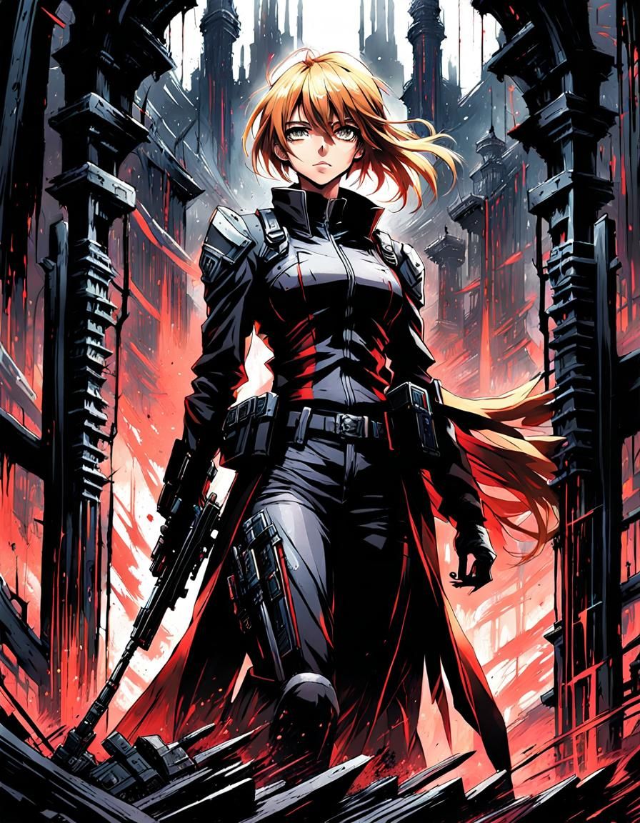 Victoria Seras Attacks: A Dark Fantasy Anime Illustration