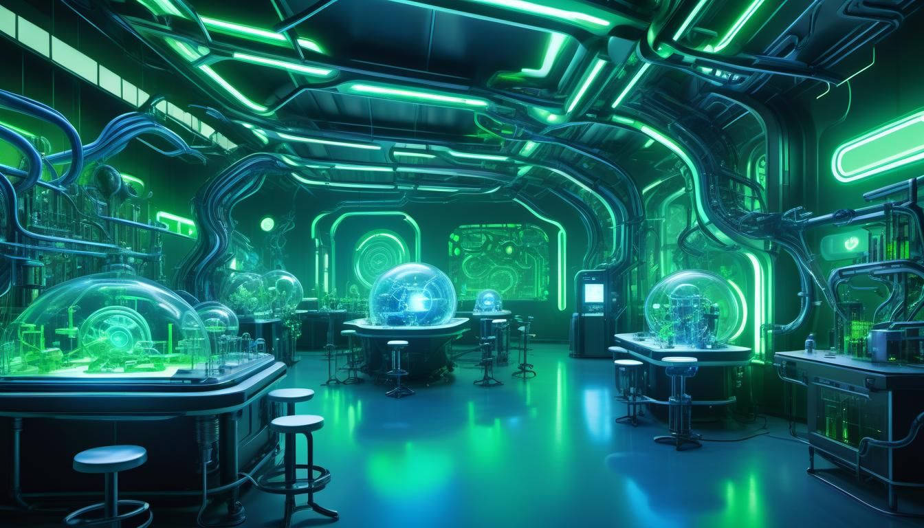 Futuristic Biopunk Laboratory with Hybrid Creatures