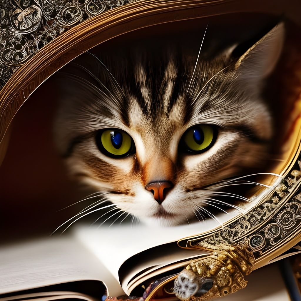 Hyperrealistic Cat Sleeping on Illustrated Book