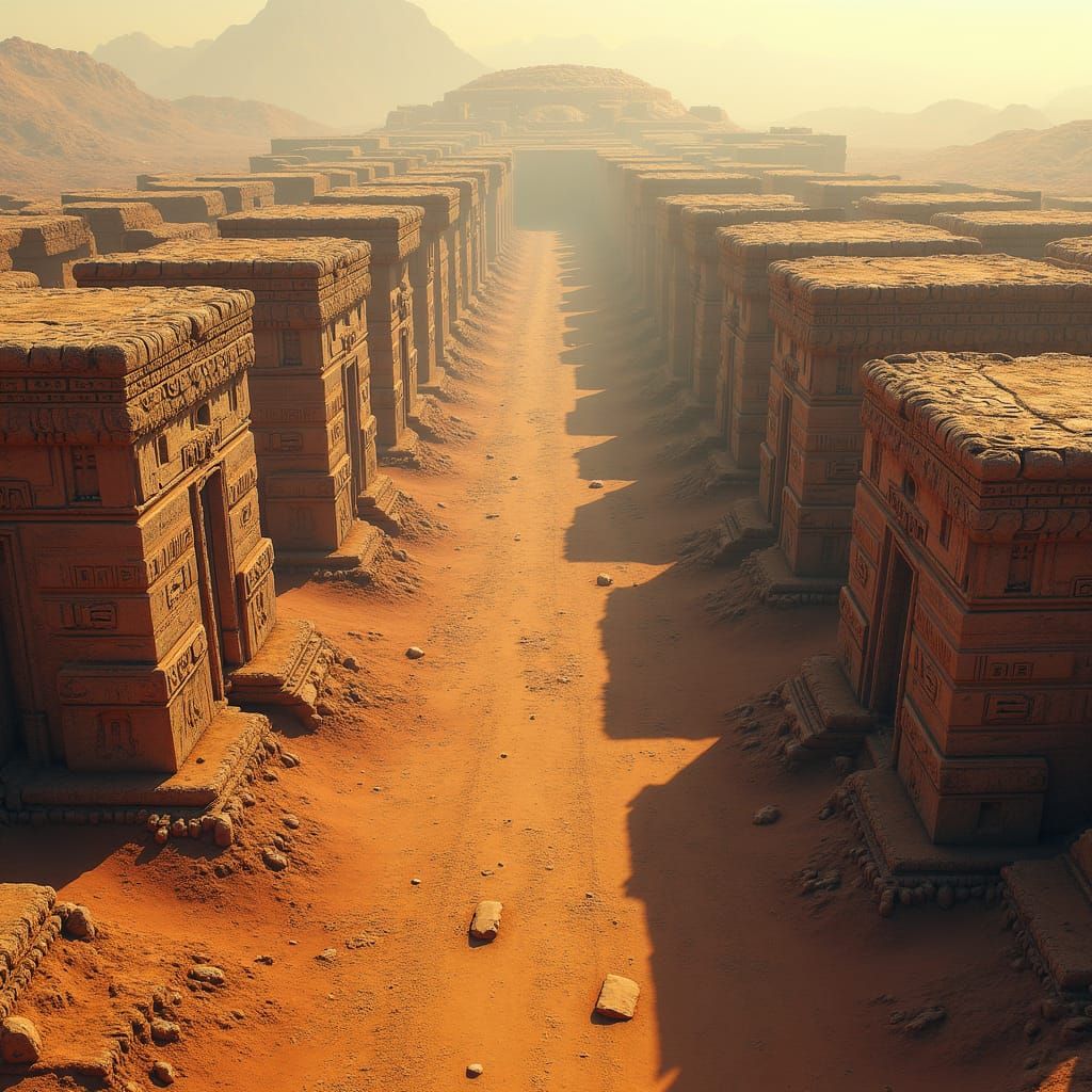 Endless Aztec Graves in a Desert Landscape