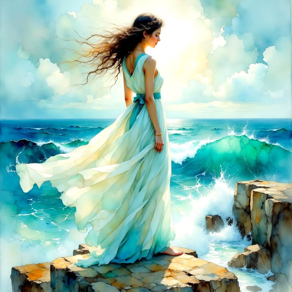 Abstract Painting in Blue, Turquoise, and Gold