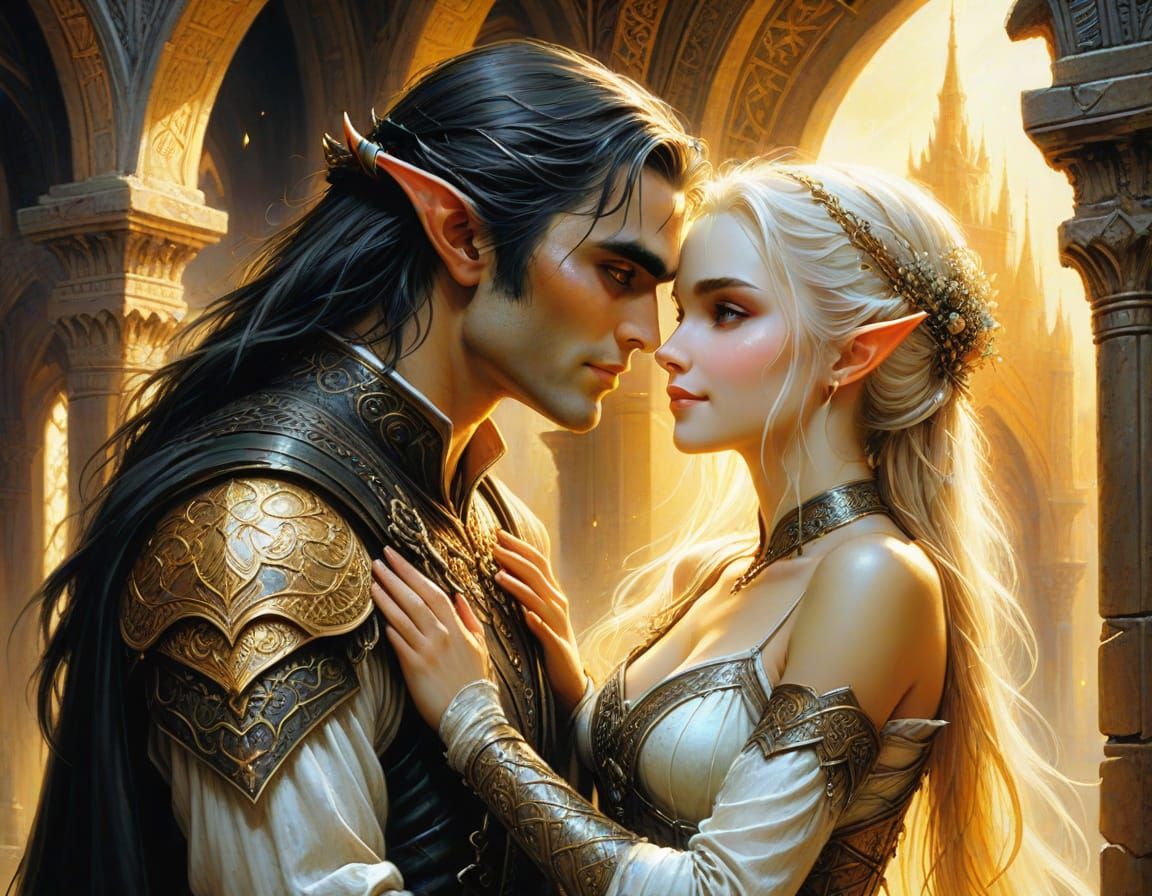 Ethereal Elf Courtship in Golden Hues