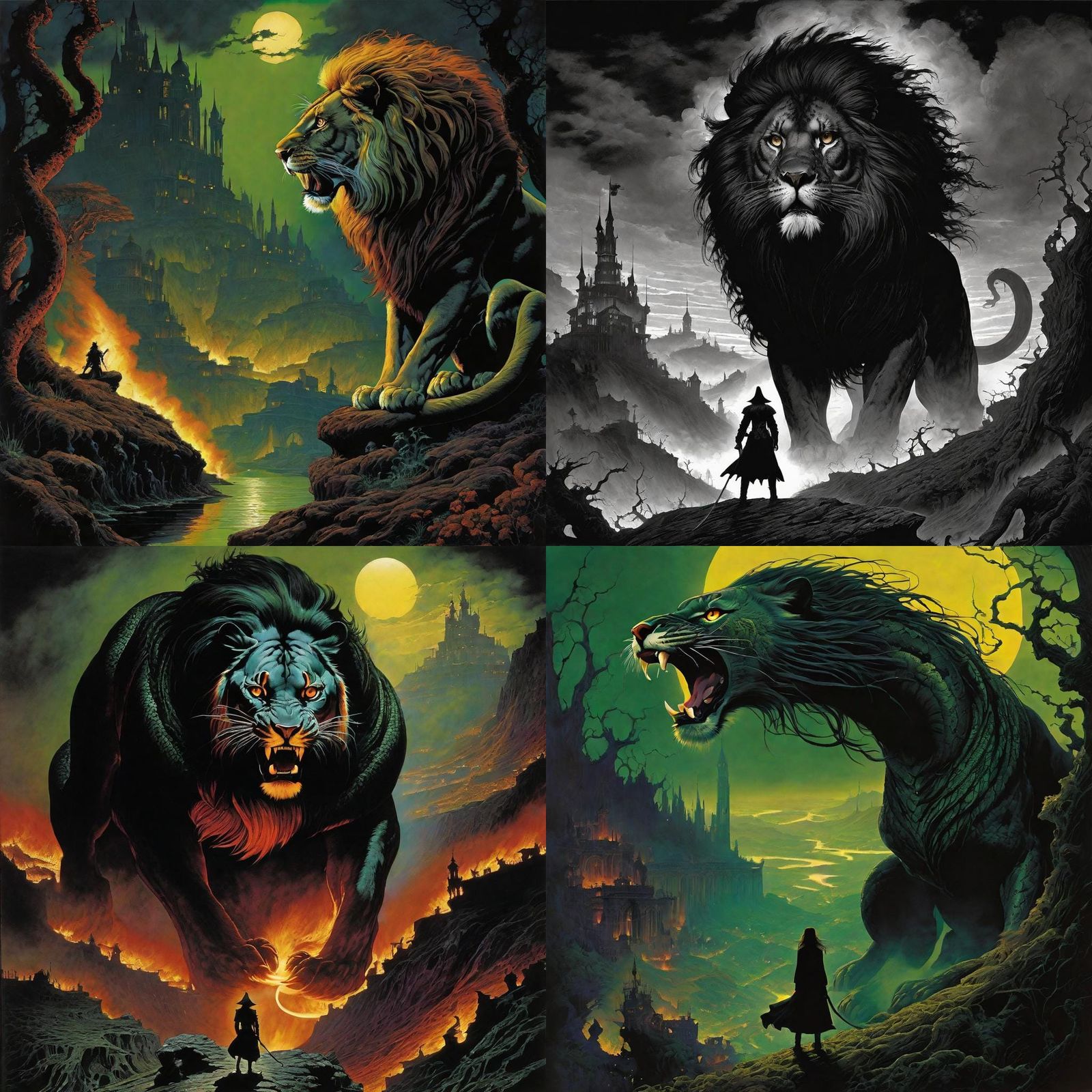 Steampunk Chimera in Romantic Landscape, Glitchcore Style