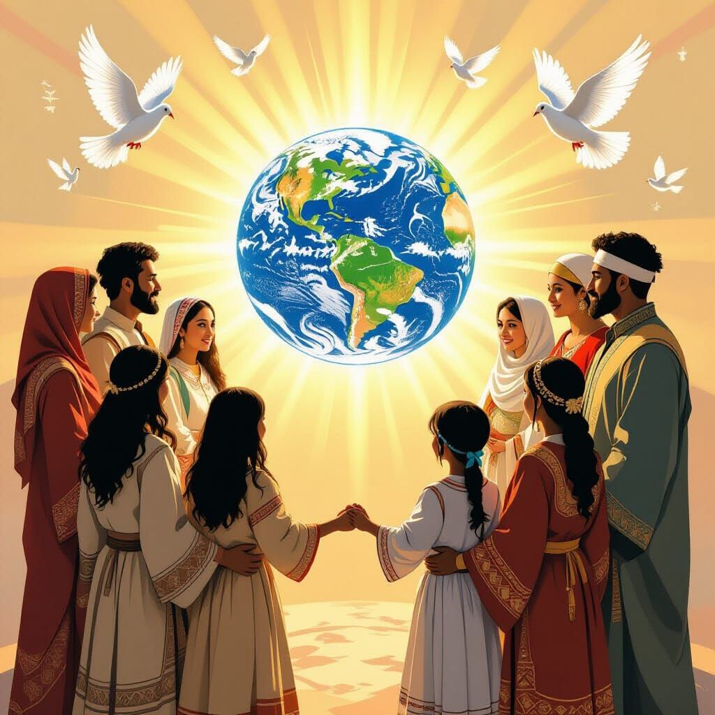 Global Unity: Diverse People Circle Earth