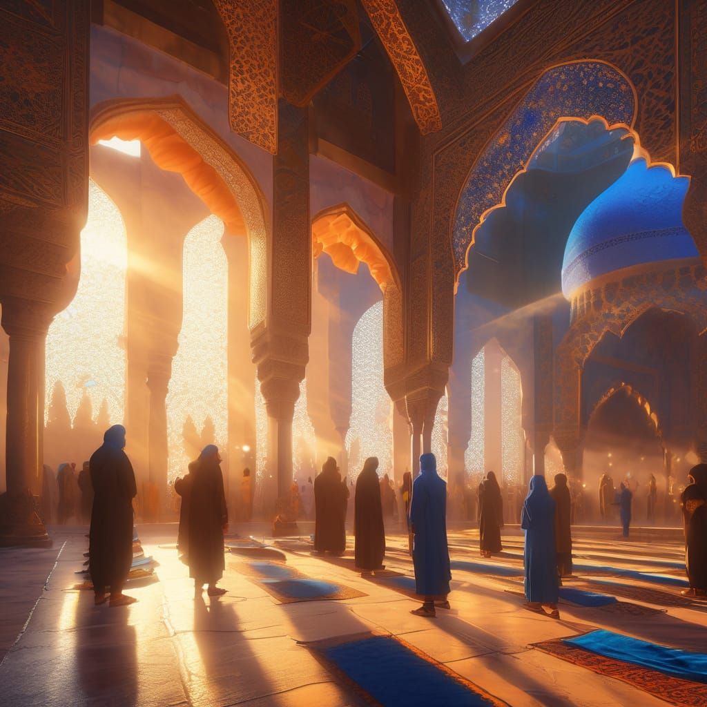 Majestic Mosque Scene with Praying People