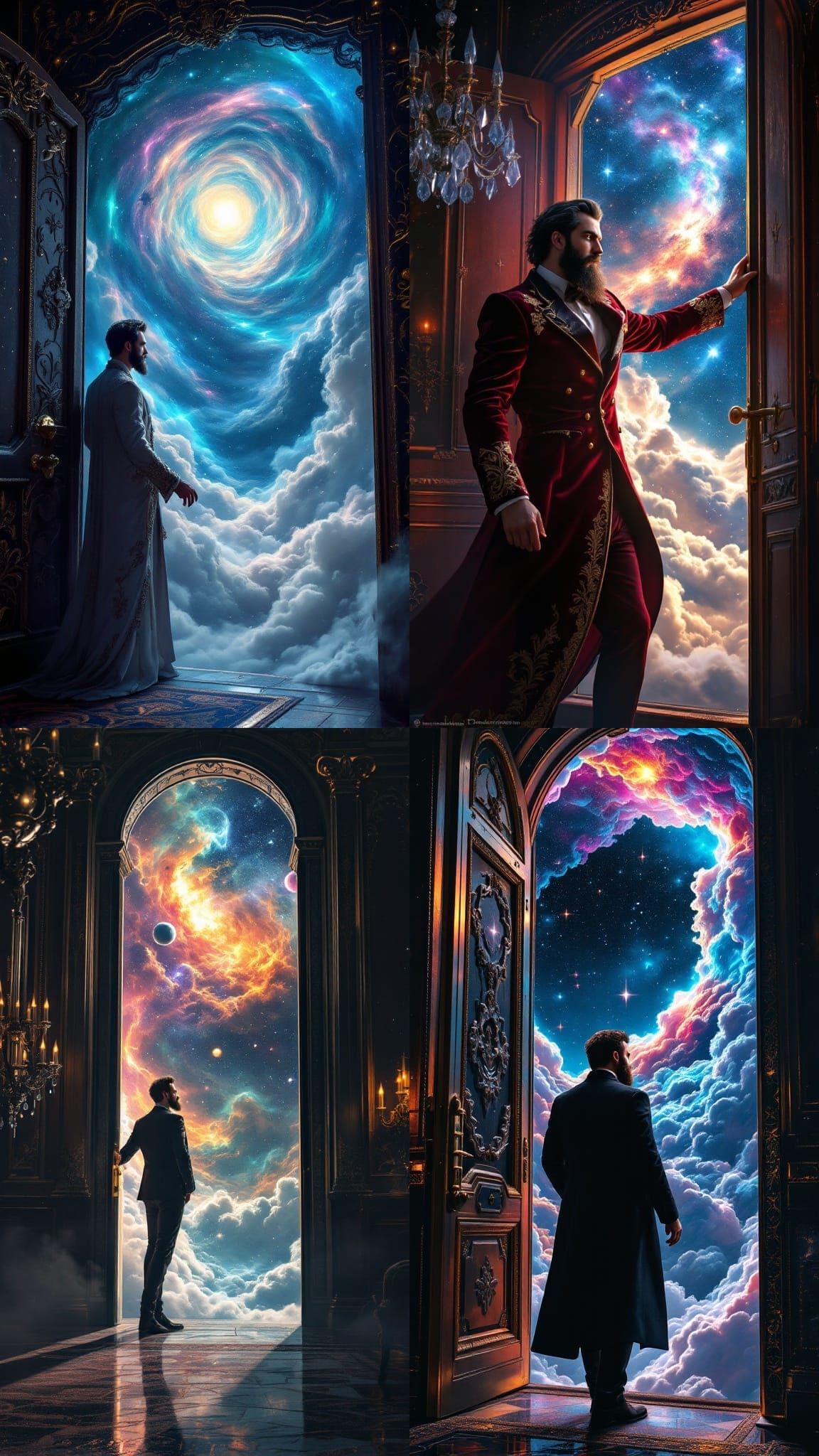 Ethereal Bearded Man Unveils Cosmic Portal