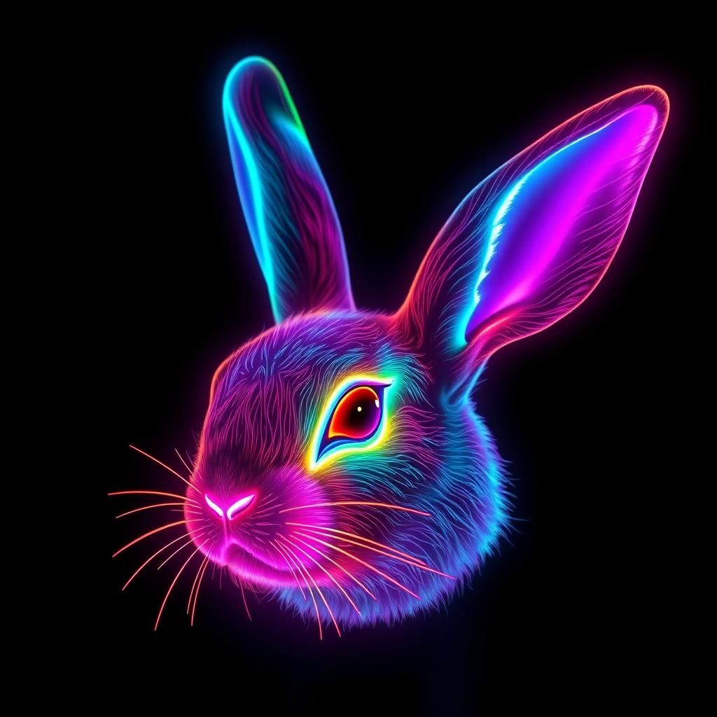 Neon Holographic Bunny in Cyberpunk Style
