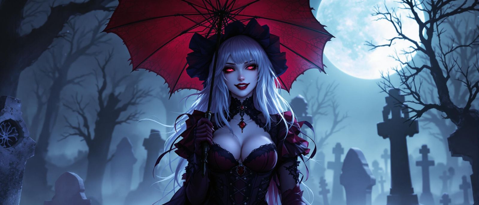 Gothic Goddess in Moonlit Graveyard