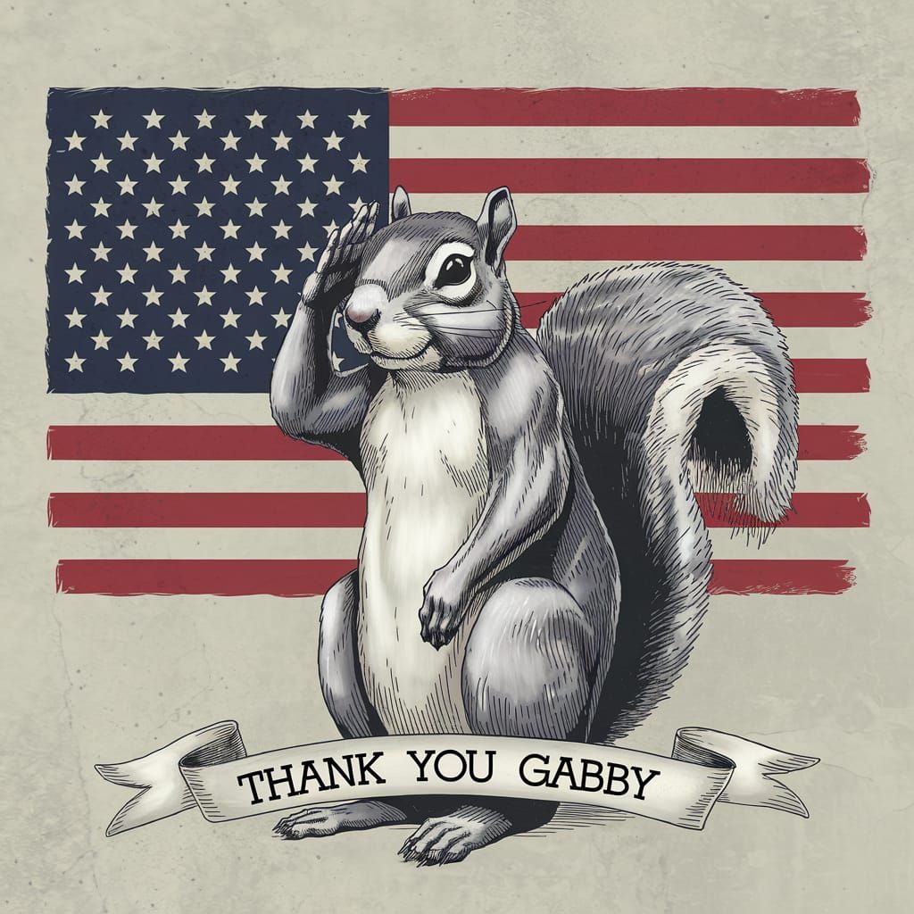 Squirrel Salutes American Flag with Heartfelt Banner
