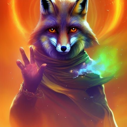 Cosmic Fox Mage in a Fantasy Film Style