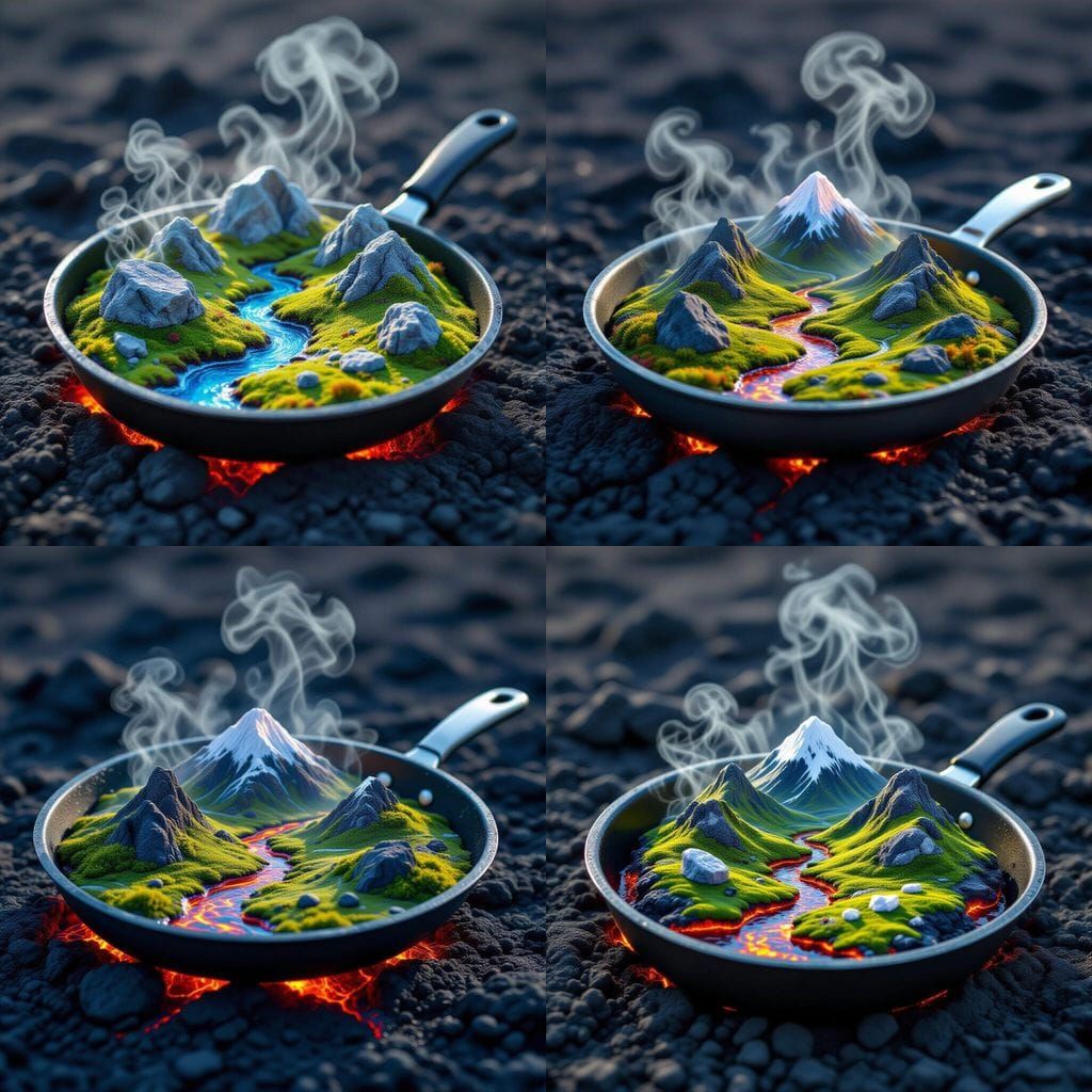 Miniature Landscape in Frying Pan on Lava Lake