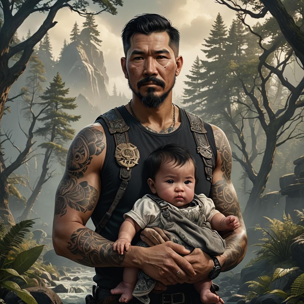 Alaskan Native Father and Daughter: Detailed Matte Painting